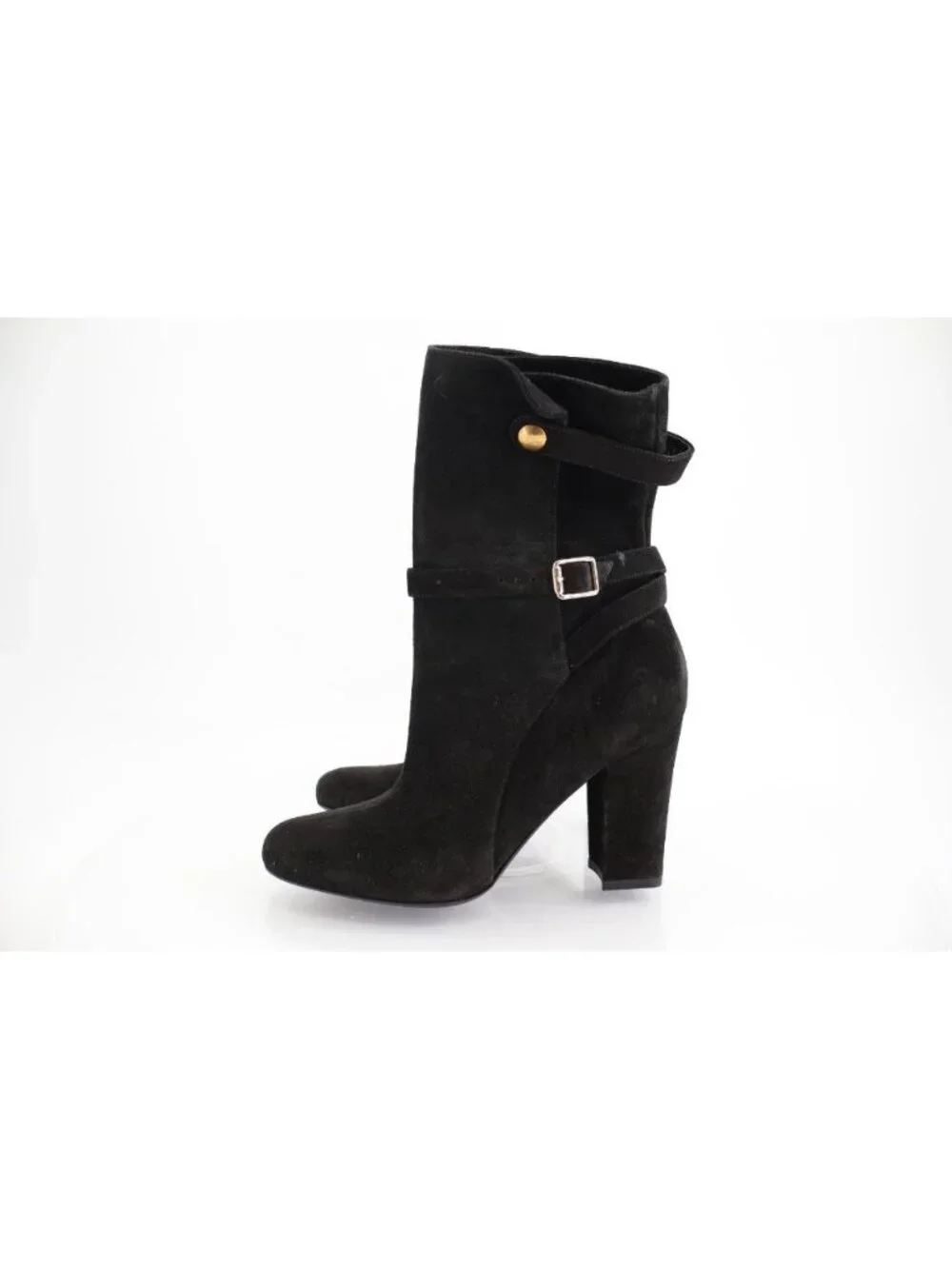 Theory Jodhpur Size 8.5 Mid Calf Black Suede Heeled Ankle Boots Booties Strap